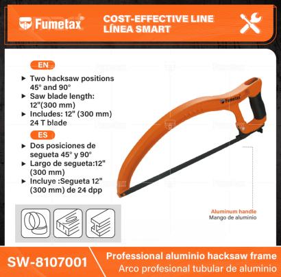 SW-8107001-(Caja master 1 CTN=48 SKU)-(MOQ 6 SKU)-Dos posiciones de segueta 45° y 90°
Largo de segueta:12" (300 mm)