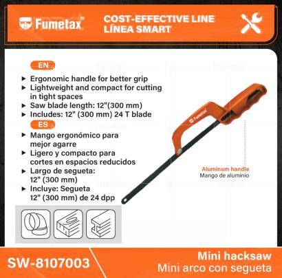 SW-8107003-(Caja master 1 CTN=120 SKU)-(MOQ 20 SKU)-Mango ergonómico para mejor agarre
Ligero y compacto para cortes en espacios reducidos