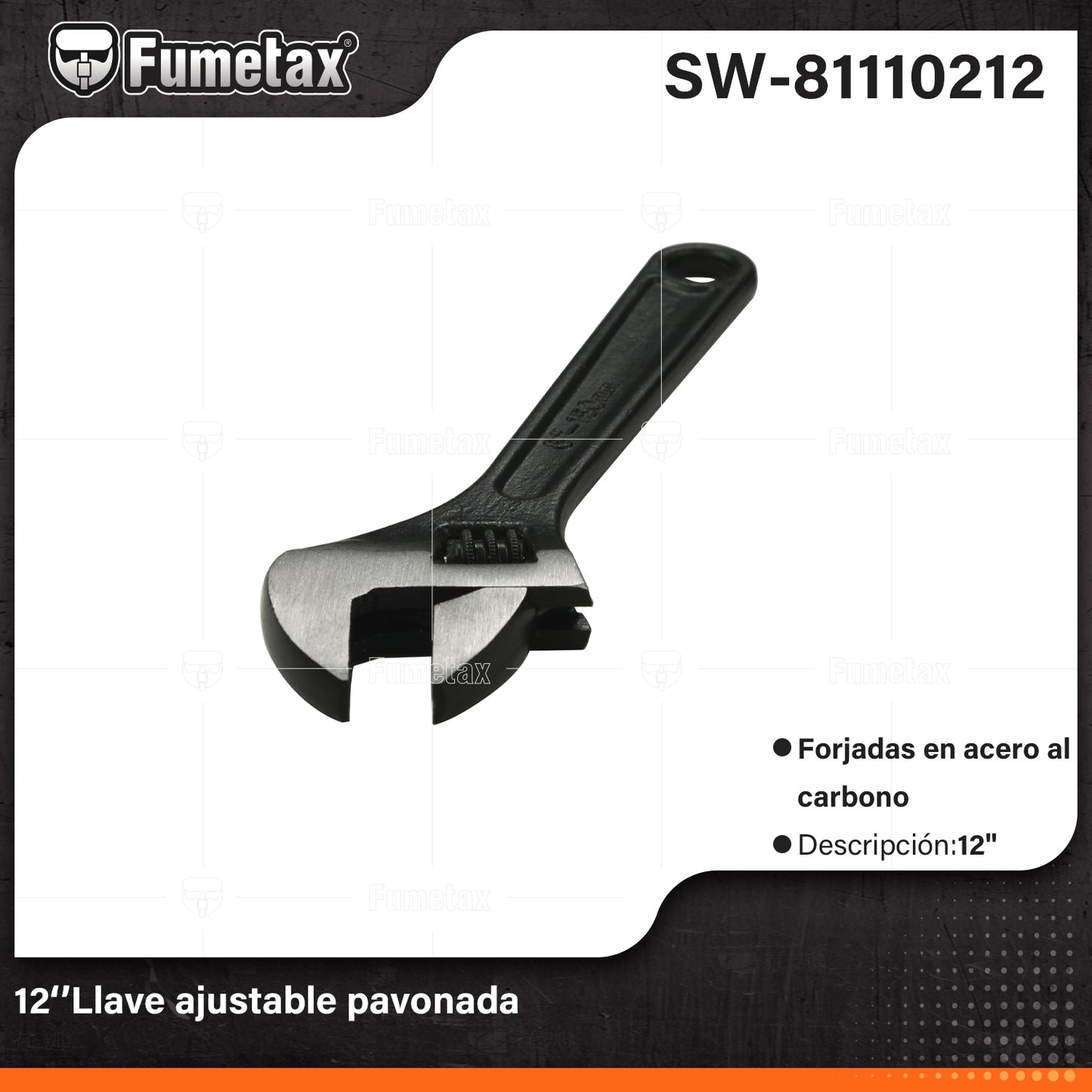 SW-81110212 (Caja master 36)(MOQ 1pz=1bolsa) 12‘’Llave ajustable pavonada