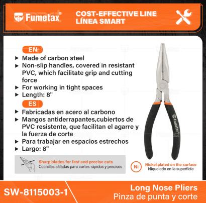 SW-8115003-1-(Caja master 1 CTN=48 SKU)-(MOQ 6 SKU)-Fabricadas en acero al carbono
Mangos antiderrapantes,cubiertos de PVC resistente, que facilitan el agarre y la fuerza de corte