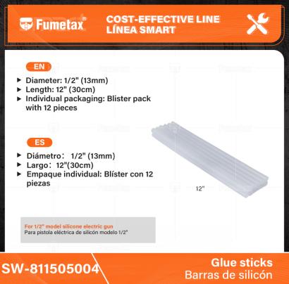 SW-811505004-(Caja master 1 CTN=60 SKU)-(MOQ 10 SKU)-Para pistola eléctrica de silicón modelo 1/2"
Diámetro： 1/2" (13mm)
