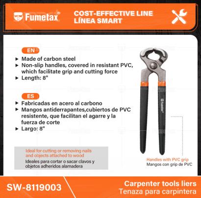 SW-8119003-(Caja master 1 CTN=48 SKU)-(MOQ 6 SKU)-Fabricadas en acero al carbono
Mangos antiderrapantes,cubiertos de PVC resistente, que facilitan el agarre y la fuerza de corte