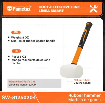 SW-81250204-(Caja master 1 CTN=24 SKU)-(MOQ 1 SKU)-Cabeza blanca de hule 100% virgen, que no ensucia ni daña la superficie y proporciona mayor área de impacto
Mango de fibra de vidrio con absorbedor de impactos