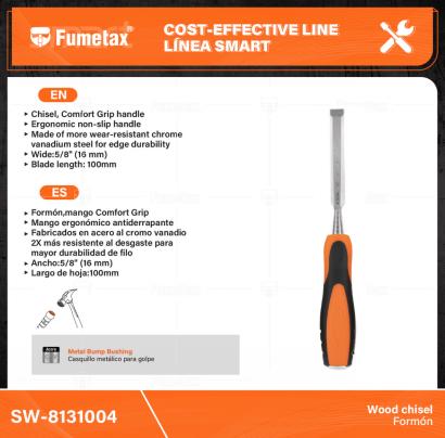 SW-8131004-(Caja master 1 CTN=100 SKU)-(MOQ 10 SKU)-Formón,mango Comfort Grip
Mango ergonómico antiderrapante