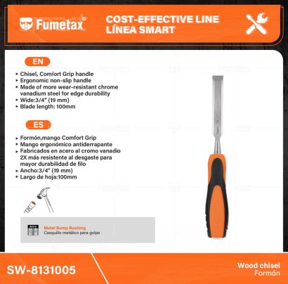 SW-8131005-(Caja master 1 CTN=100 SKU)-(MOQ 10 SKU)-Formón,mango Comfort Grip
Mango ergonómico antiderrapante