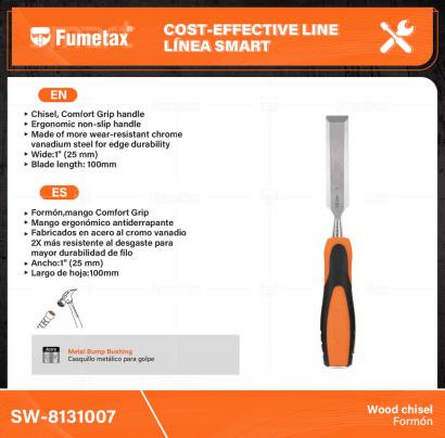 SW-8131007-(Caja master 1 CTN=100 SKU)-(MOQ 10 SKU)-Formón,mango Comfort Grip
Mango ergonómico antiderrapante