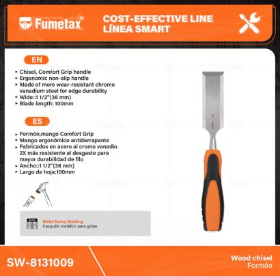 SW-8131009-(Caja master 1 CTN=60 SKU)-(MOQ 10 SKU)-Formón,mango Comfort Grip
Mango ergonómico antiderrapante