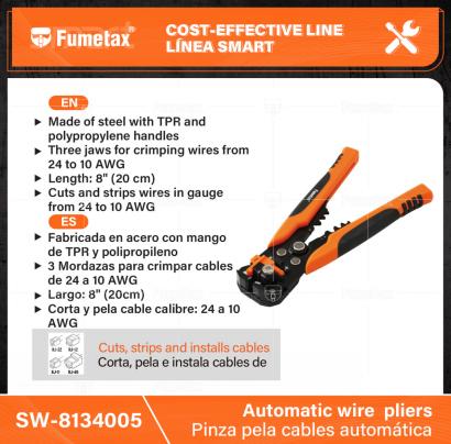 SW-8134005-(Caja master 1 CTN=48 SKU)-(MOQ 1 SKU)-Fabricada en acero con mango de TPR y polipropileno
3 Mordazas para crimpar cables de 24 a 10 AWG