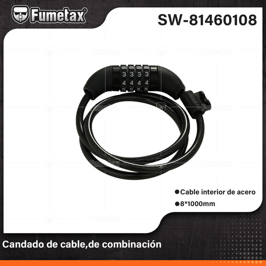 SW-81460108 (Caja master 30)(MOQ 1pz=1papel) Candado de cable,de combinación