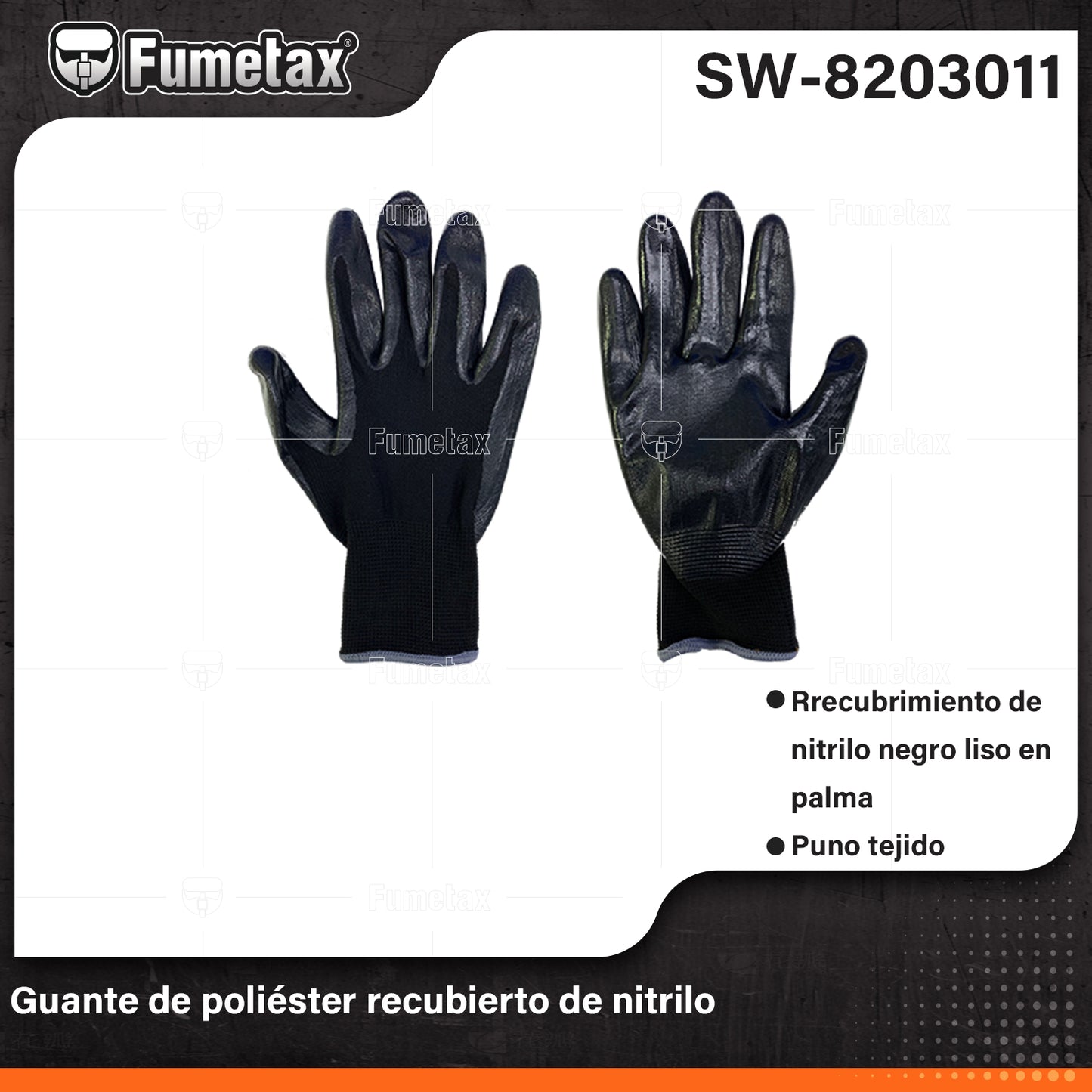 SW-8203011 (Caja master 120)(MOQ 12pars=1tarjeta) Guante de poliéster recubierto de nitrilo