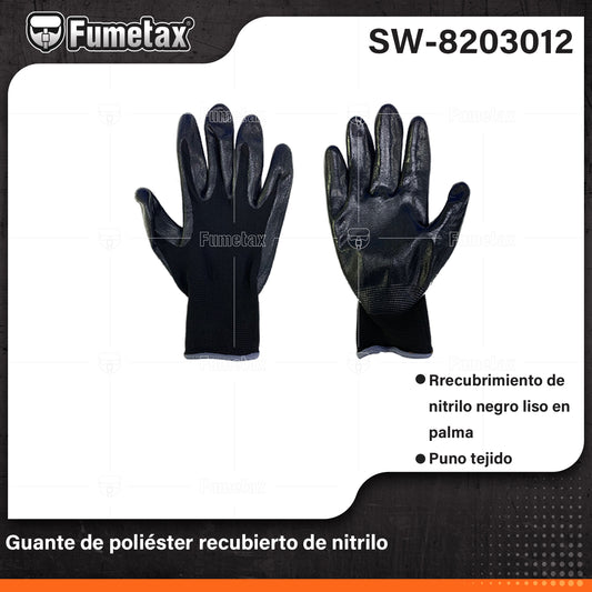 SW-8203012 (Caja master 120)(MOQ 12pars=1tarjeta) Guante de poliéster recubierto de nitrilo