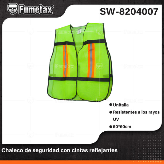 SW-8204007 (Caja master 100)(MOQ 1pz=1etiqueta) Chaleco de seguridad con cintas reflejantes