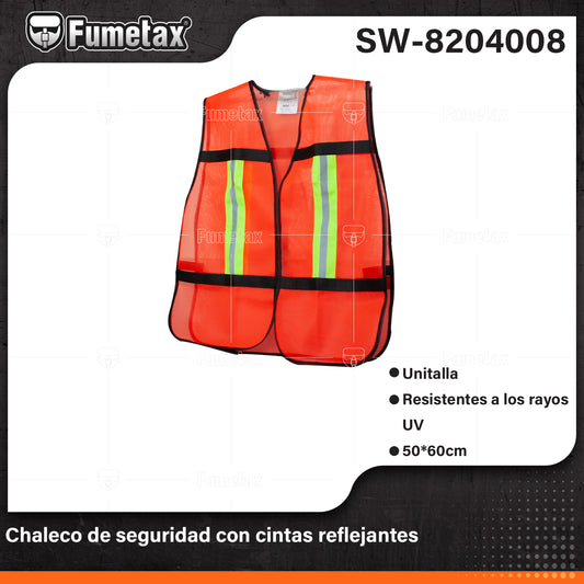 SW-8204008 (Caja master 100)(MOQ 1pz=1etiqueta) Chaleco de seguridad con cintas reflejantes
