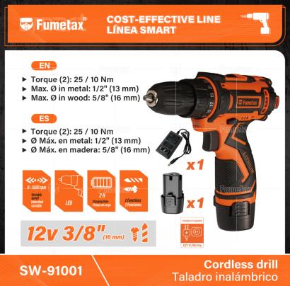SW-91001-(Caja master 1 CTN=10 SKU)-(MOQ 1 SKU)-2 Funciones: taladro y atornillador
Luz LED