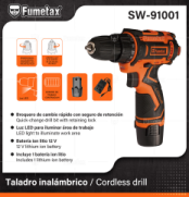 SW-91001 (Caja master 10)(MOQ  1 pz=1 caja) Taladro inalámbrico / Cordless drill