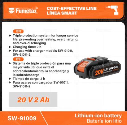 SW-91009-(Caja master 1 CTN=30 SKU)-(MOQ 1 SKU)-Sistema de triple protección para mayor vida útil que evita: sobrecalentamiento, sobrecarga y sobredescarga
LED indicador de batería que permite al usuario monitorear la carga