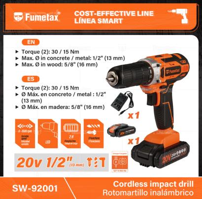 SW-92001-(Caja master 1 CTN=10 SKU)-(MOQ 1 SKU)-3 Funciones: rotomartillo, taladro y atornillador
Luz LED