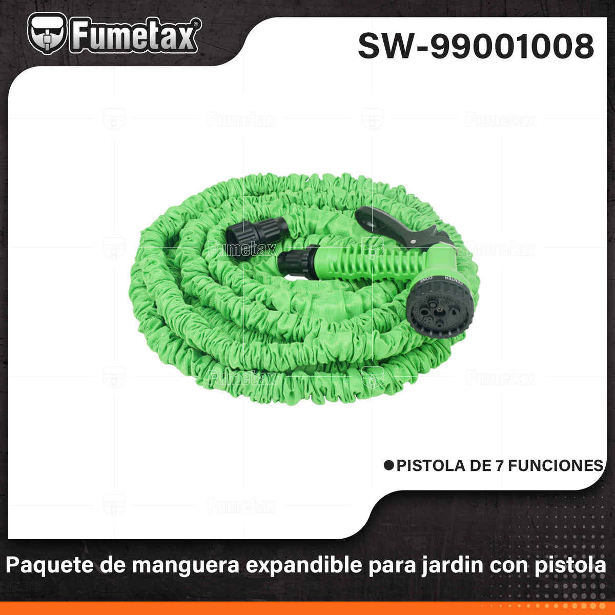 SW-99001008-(Caja master 1 CTN=24 SKU)-(MOQ 1 SKU)-Manguera riego expandable
Se extiende con la presión del agua,triplicondo su longitud