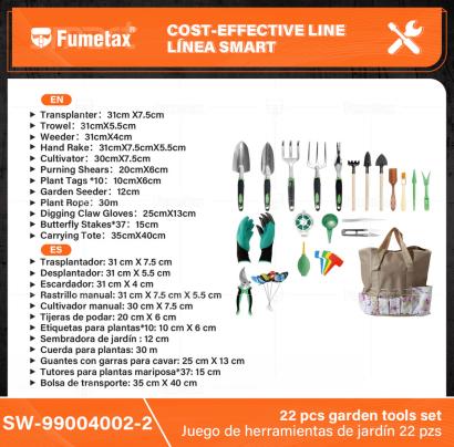 SW-99004002-2-(Caja master 1 CTN=10 SKU)-(MOQ 1 SKU)-Trasplantador: 31 cm X 7.5 cm
Desplantador: 31 cm X 5.5 cm