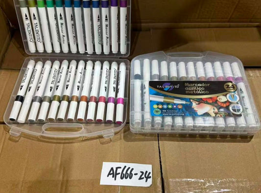 AF666-24 MARCADOR ACRILICO PUNTA PINCEL 24 COLORES METALICO (72PCS)