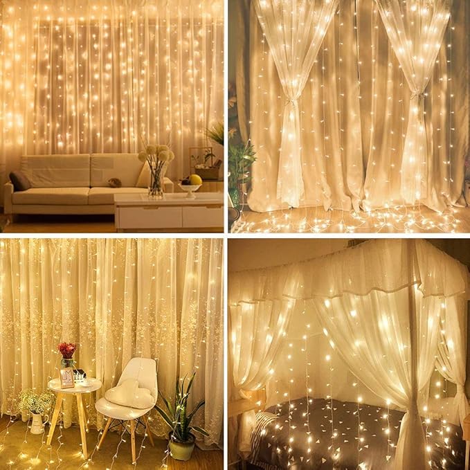 Luces cortina lluvia ultra brillante 9V 300 fogos (3×3 metros)