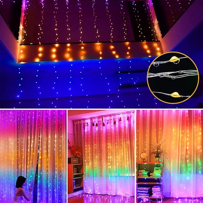 Luces cortina lluvia ultra brillante 9V 300 fogos (3×3 metros)