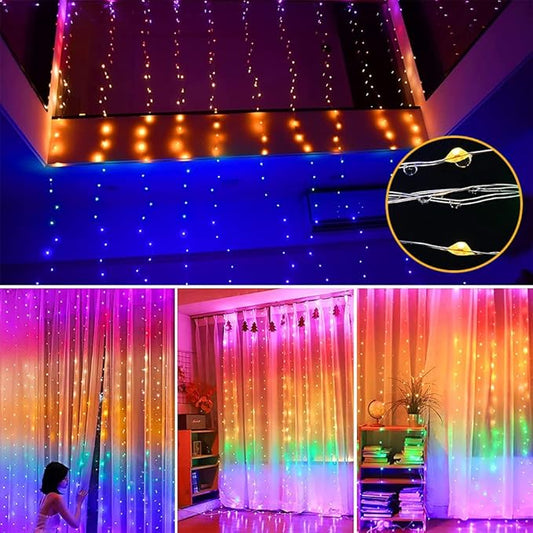 Luces cortina lluvia ultra brillante 9V 300 fogos (3×3 metros)